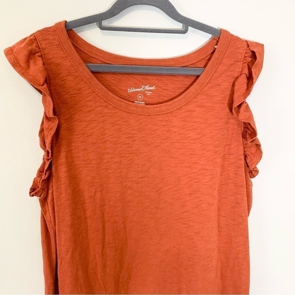 NEW Universal Thread rust ruffle detail sleeveless stretch fitted midi dress - Picture 3 of 9